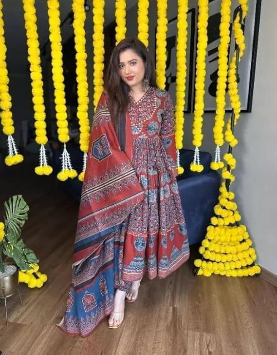 Printed cotton Anarkali suit for women view 2