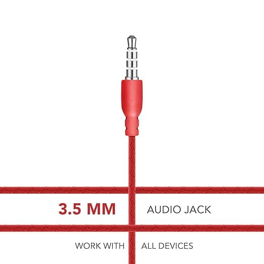 Wired Earphones with Mic (Red) Extra Powerful Bass with Mic, Tangle Free & Extra Length Cable | Earphones for Mobile. view 2