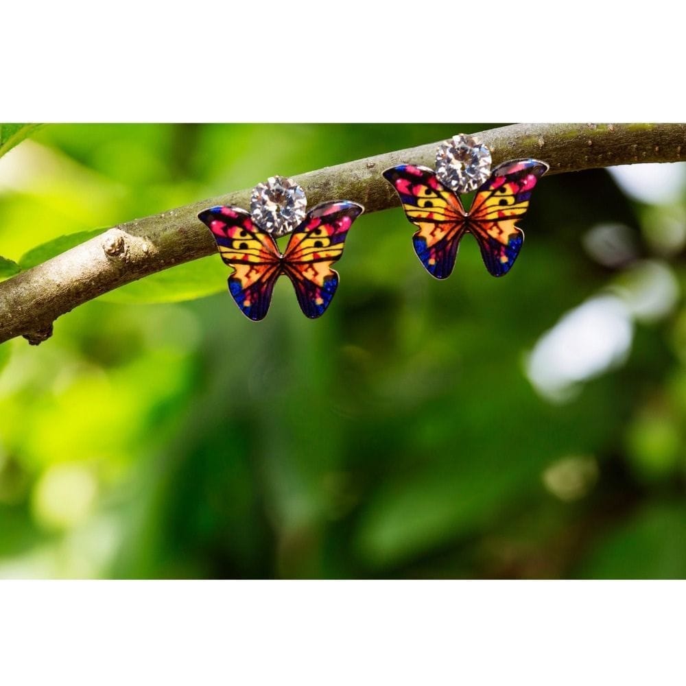 Jewelryklub Zircon Studded Multicolored Butterfly Design Stud Earrings For Girls & Women Design 10 view 2