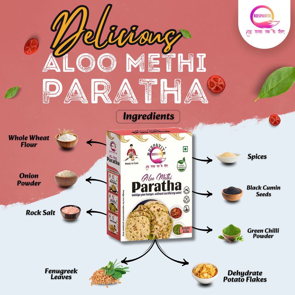 Aloo Methi Paratha | Paratha Premix 300 Gm, Peanut Chutney 50g and Mix Pickle 50g | Ready To Cook | Rich in Protein & High Fiber view 2