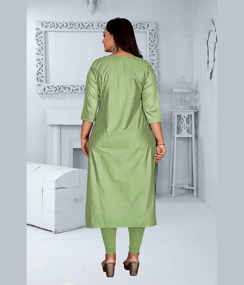 Hetsa Women Chanderi Embroidered A-line Kurti ( Green ) view 2