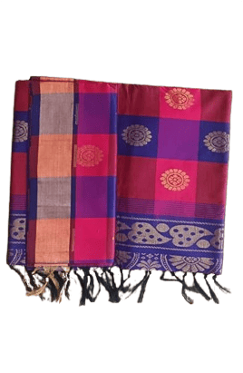 Pink and Purple Silk Saree with Floral Brocade and Tassels view 2