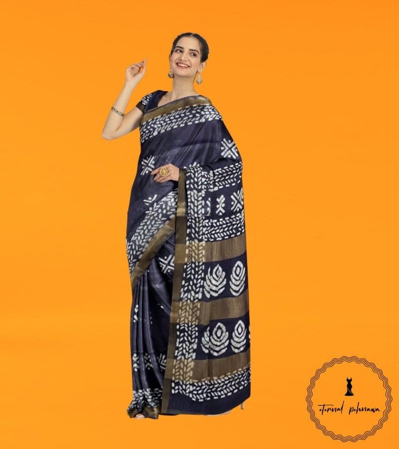 Bhagalpuri Batik Print Katan SiIk Saree In Attractive Colours view 2