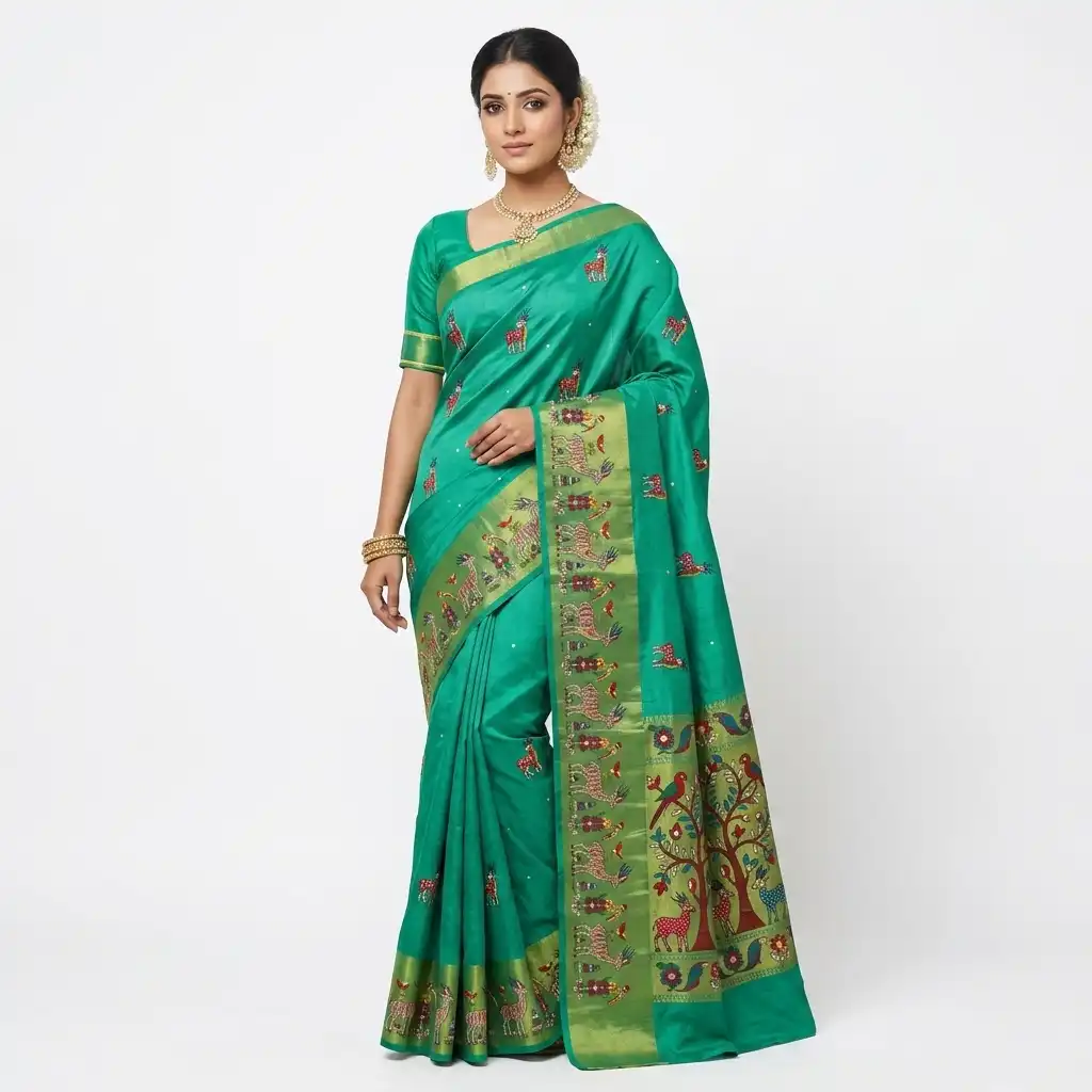 Emerald Green Sambalpuri Saree view 2