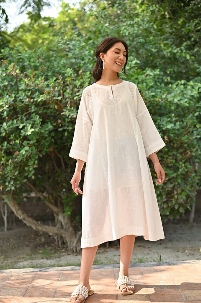 Jasmine Sindhi Hand Embroidered Cotton Round Neck Kurta view 2
