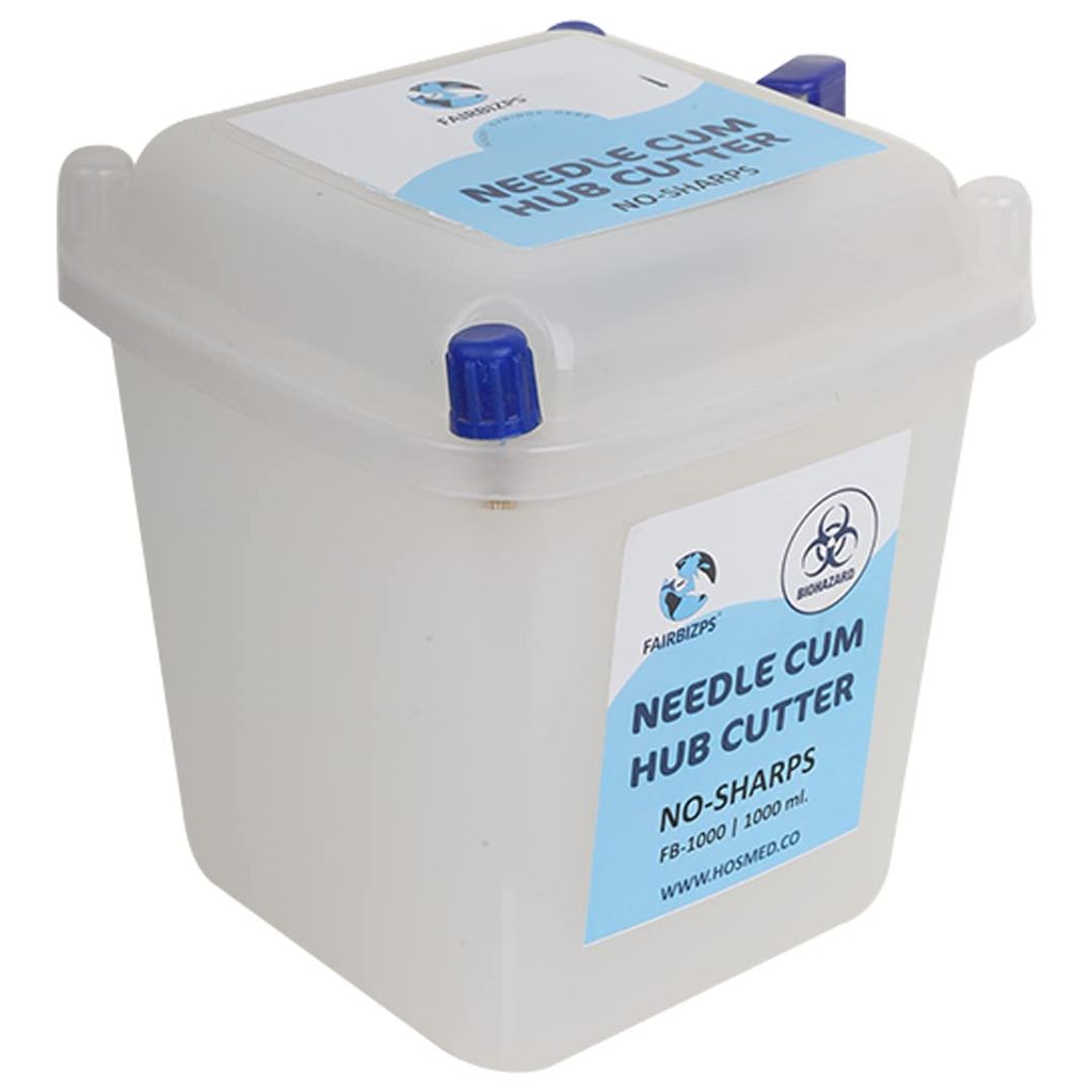FAIRBIZPS ABS Needle Cum Syringe Hub Destroyer Manual Hub Cutter, Sharp Container 1000ML (White Translucent Pack 2) view 2
