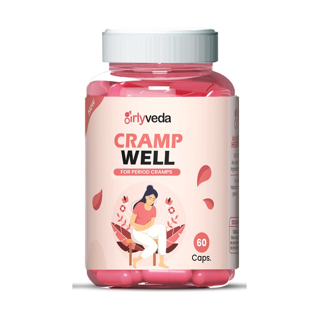 Girlyveda Crampwell Natural Period Pain Relief | Reduce Menstrual Cramp & Relieves Anxiety (60 Capsules)