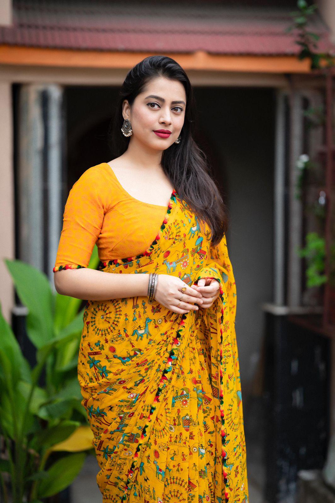 Warli Printed Georgette Saree with Blouse view 2