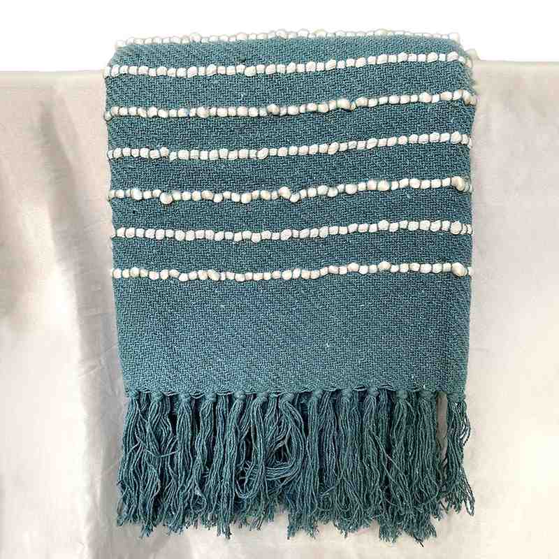 Vibrant Green Soft Cotton Striped Throw view 2