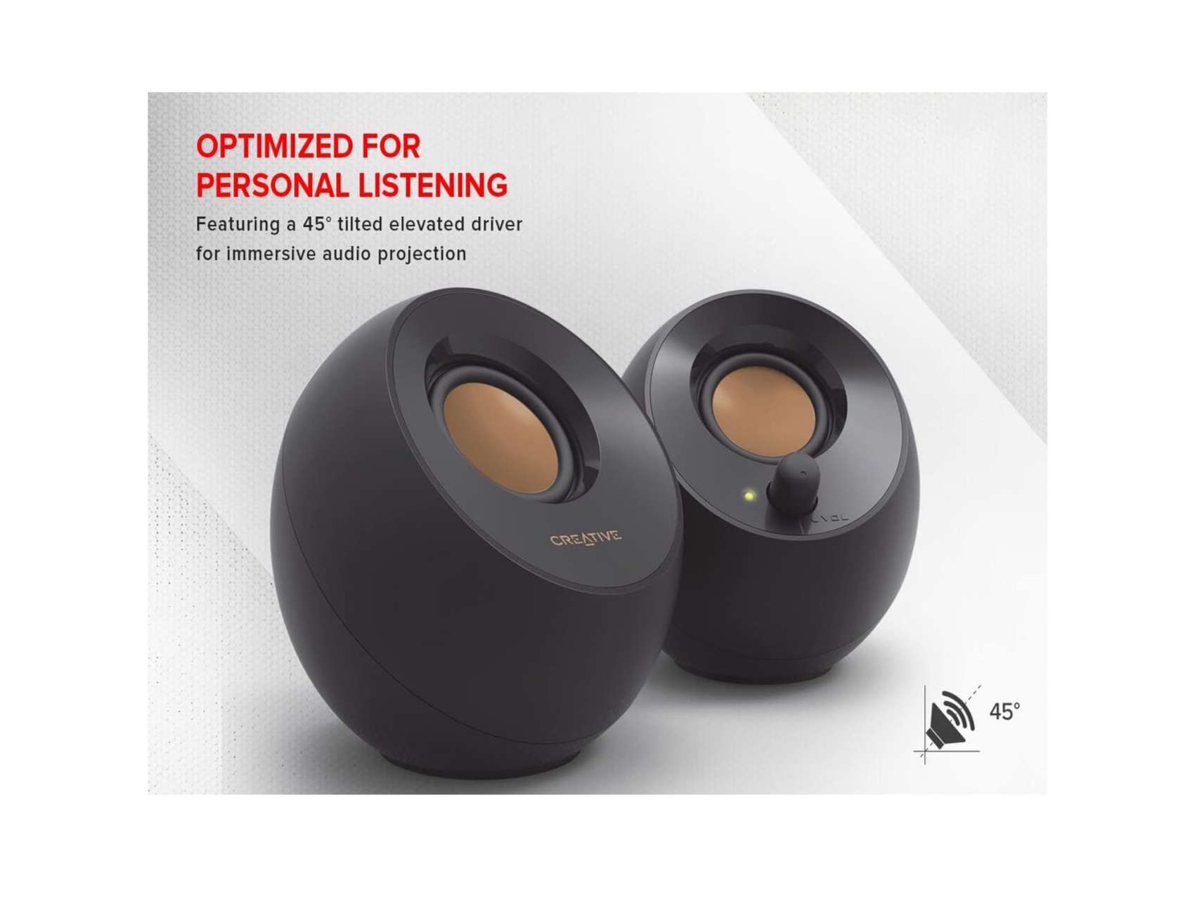 Creative Pebble 2.0 USB-Powered Desktop Speakers - Black view 2