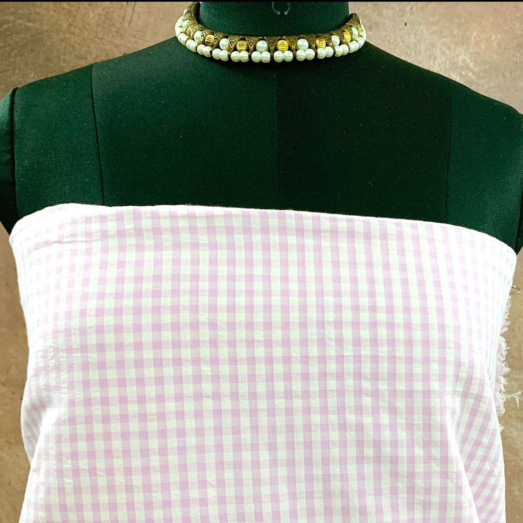 CPY011-Cotton-Rose Petal Check: White with Pink Checked Cotton Fabric 3 Meters view 2