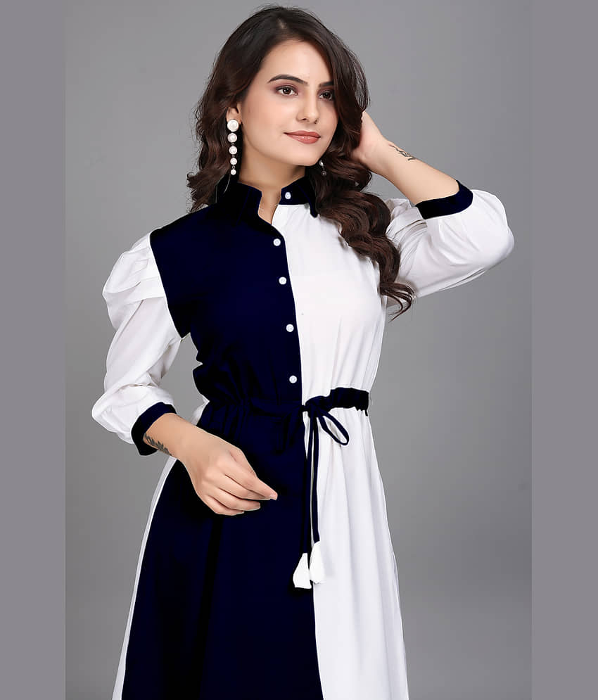 ZELZIS Women Cotton Colorblock Fit & Flare Dress ( Blue ) view 2