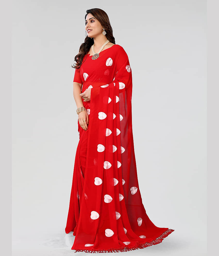 ANAND SAREES Chiffon Printed Saree With Unstitched Blouse Piece ( Red ) view 2