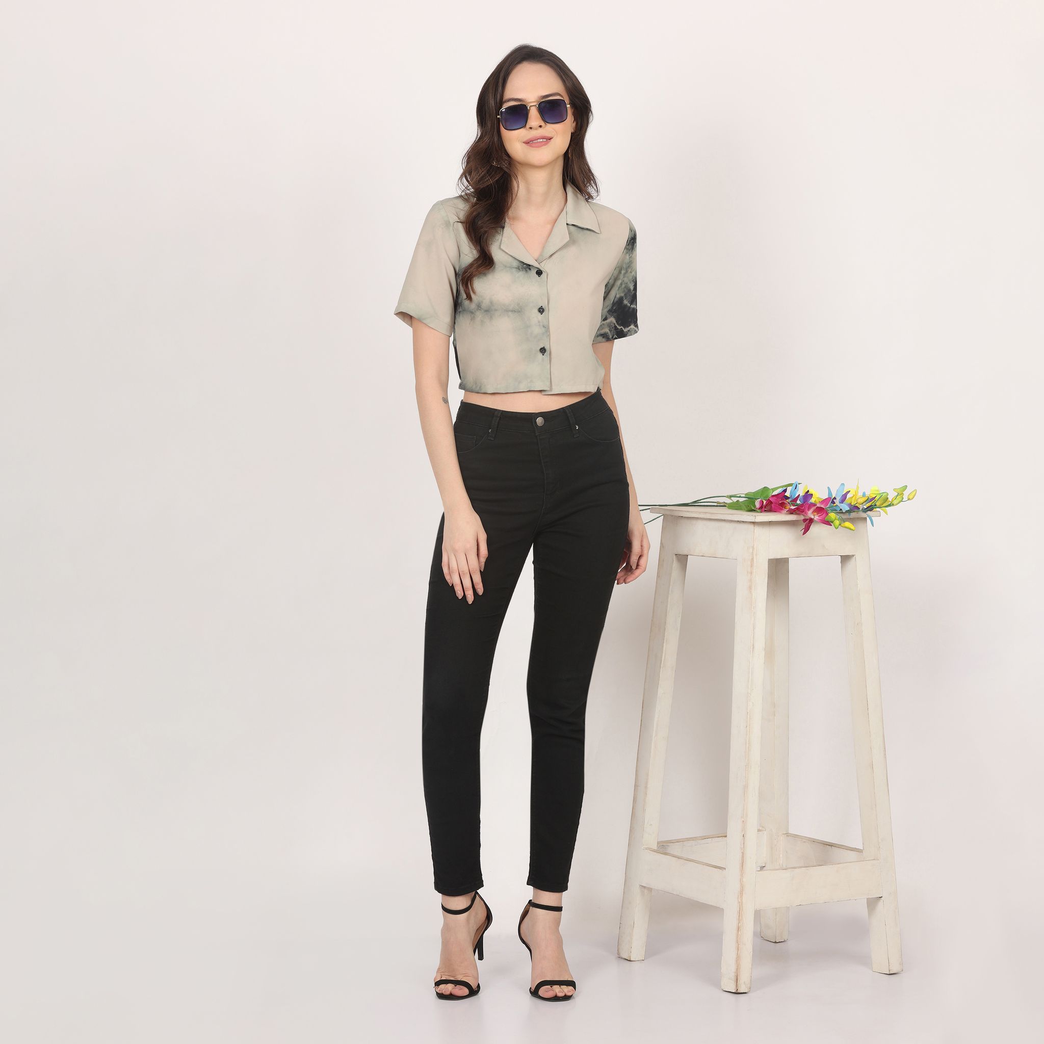 Women Stylish Tie & Dye Crop Shirt view 2