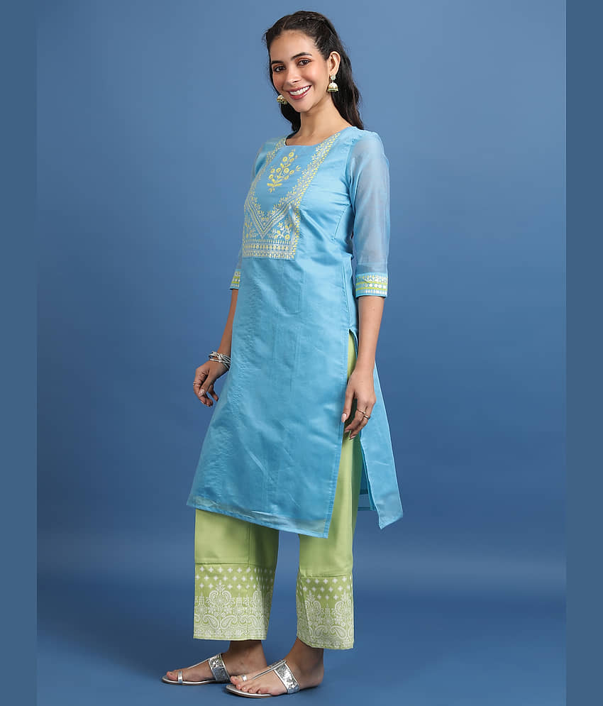 Vishudh Women Cotton Blend Printed Straight Kurti ( Blue ) view 2