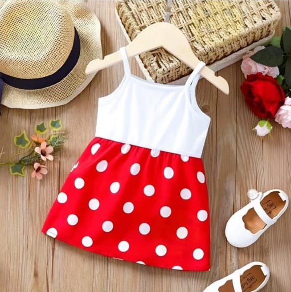 Red and White Polka Dot Minnie Mouse Dress for Girls view 2