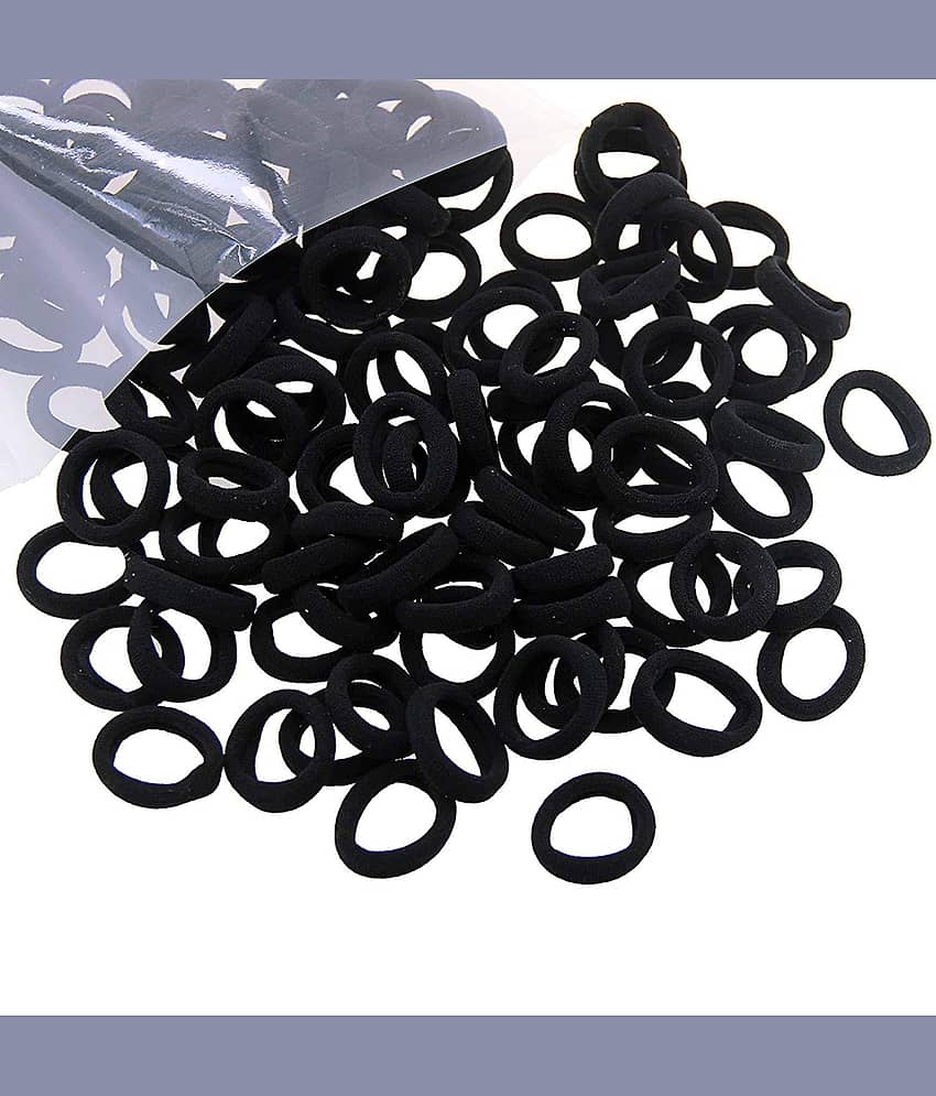 100pcs Small Mini Rubberbands Hair Ties for Girls (100pcs Black Bands)