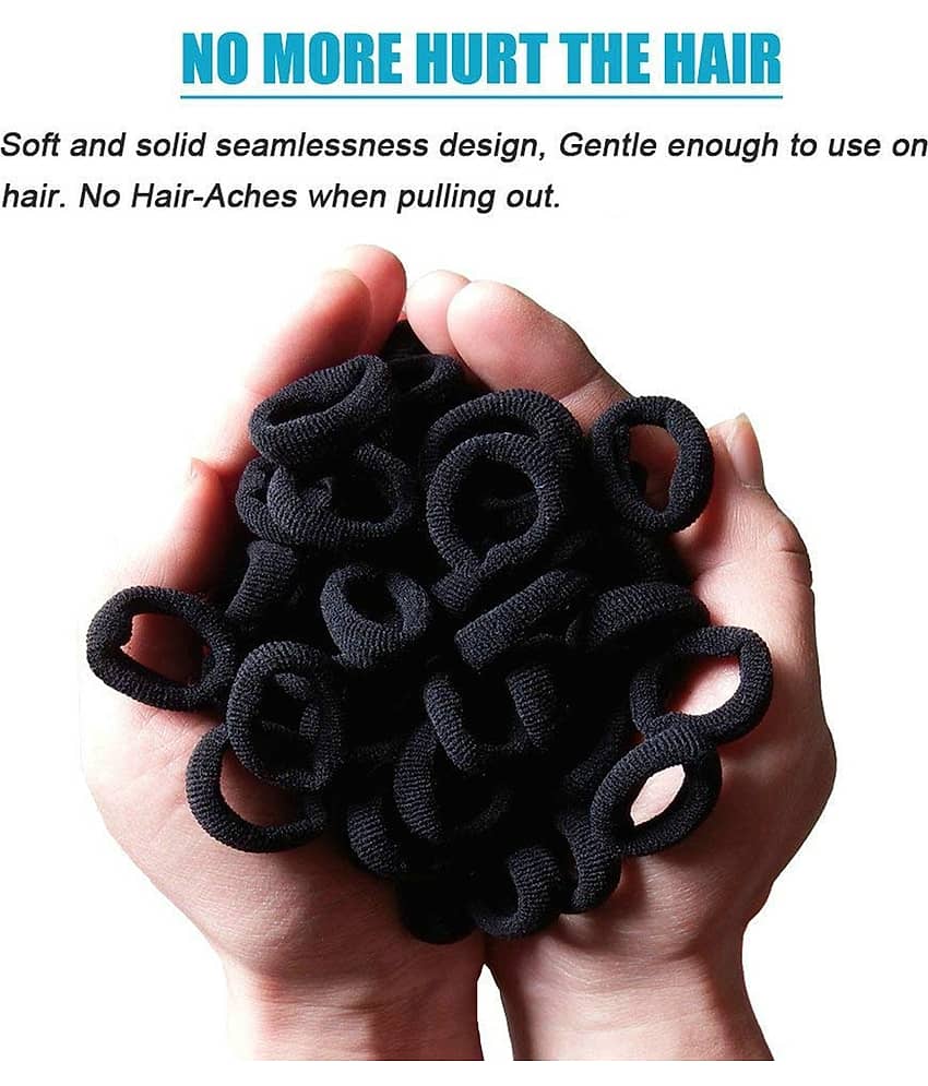 100pcs Small Mini Rubberbands Hair Ties for Girls (100pcs Black Bands) view 2