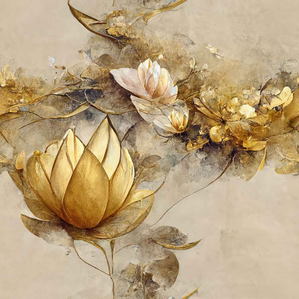 HANDRAWN GOLDEN LOTUS WALLART 24in X 24in WITH BLACK FRAME view 2
