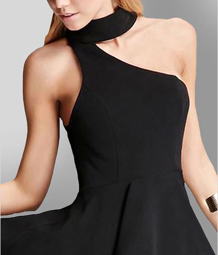 Addyvero Women Cotton Blend Solid A-line Dress ( Black ) view 2