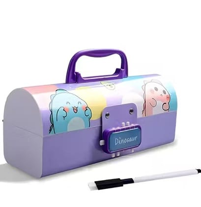 Pencil Box with Code Lock – Large Capacity Multi-Layer Storage Pen Case (Dino Design) view 2