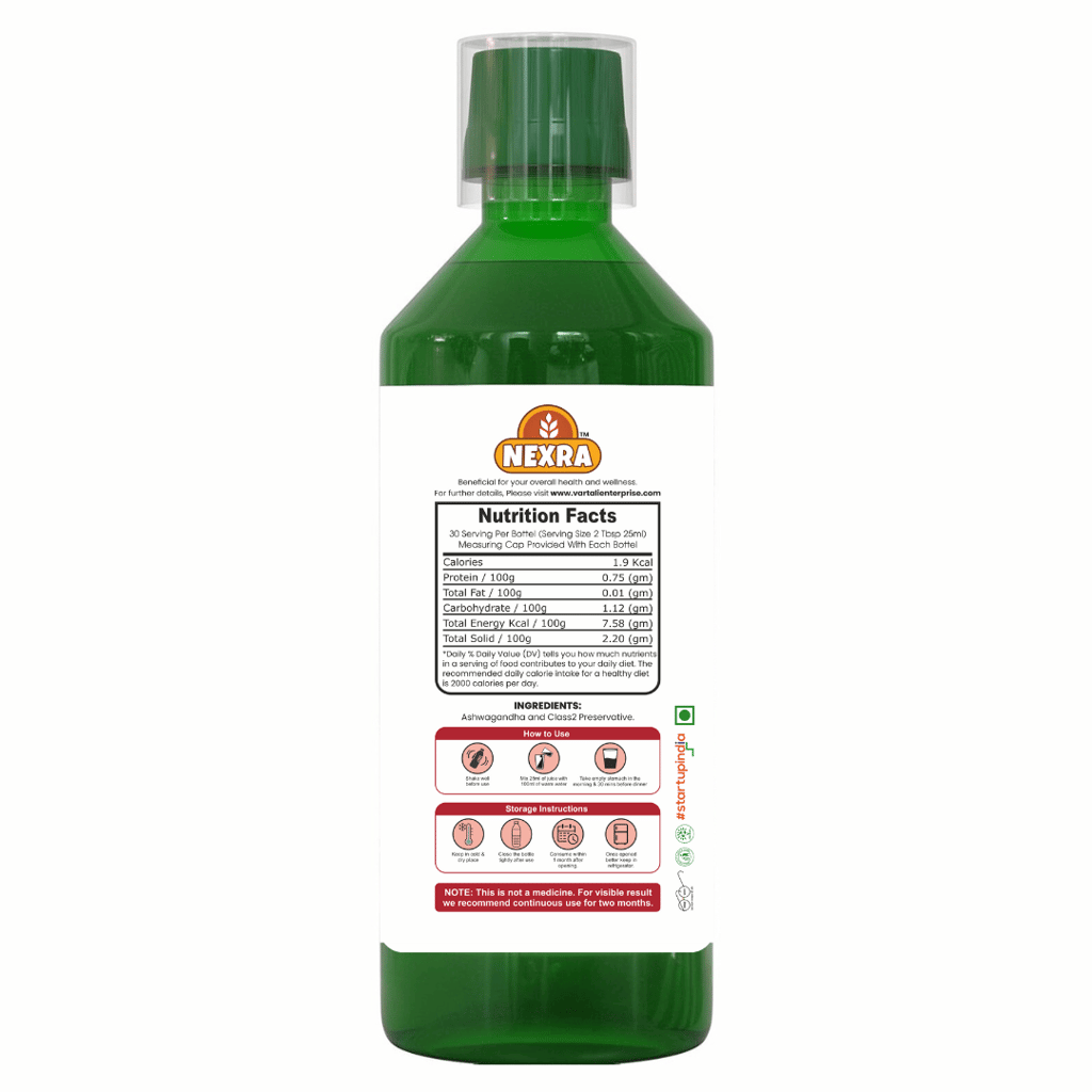 Nexra - Ashwagandha Juice - 750ml | Pure Extract | Immune Support, Stress Relief, Energy Boost | Ayurvedic Remedy | Improve Brain Function And Boost Fertility view 2