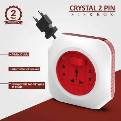Fybros Crystal Square 2 Pin Extension Flex Box 5 Meter Power Cable with Indicator 3 Socket Extension Boards (White, Red, 5 m) view 2