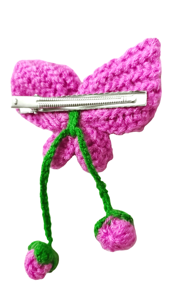: Handmade Crochet Butterfly Ornament with Hanging Flower Buds view 2