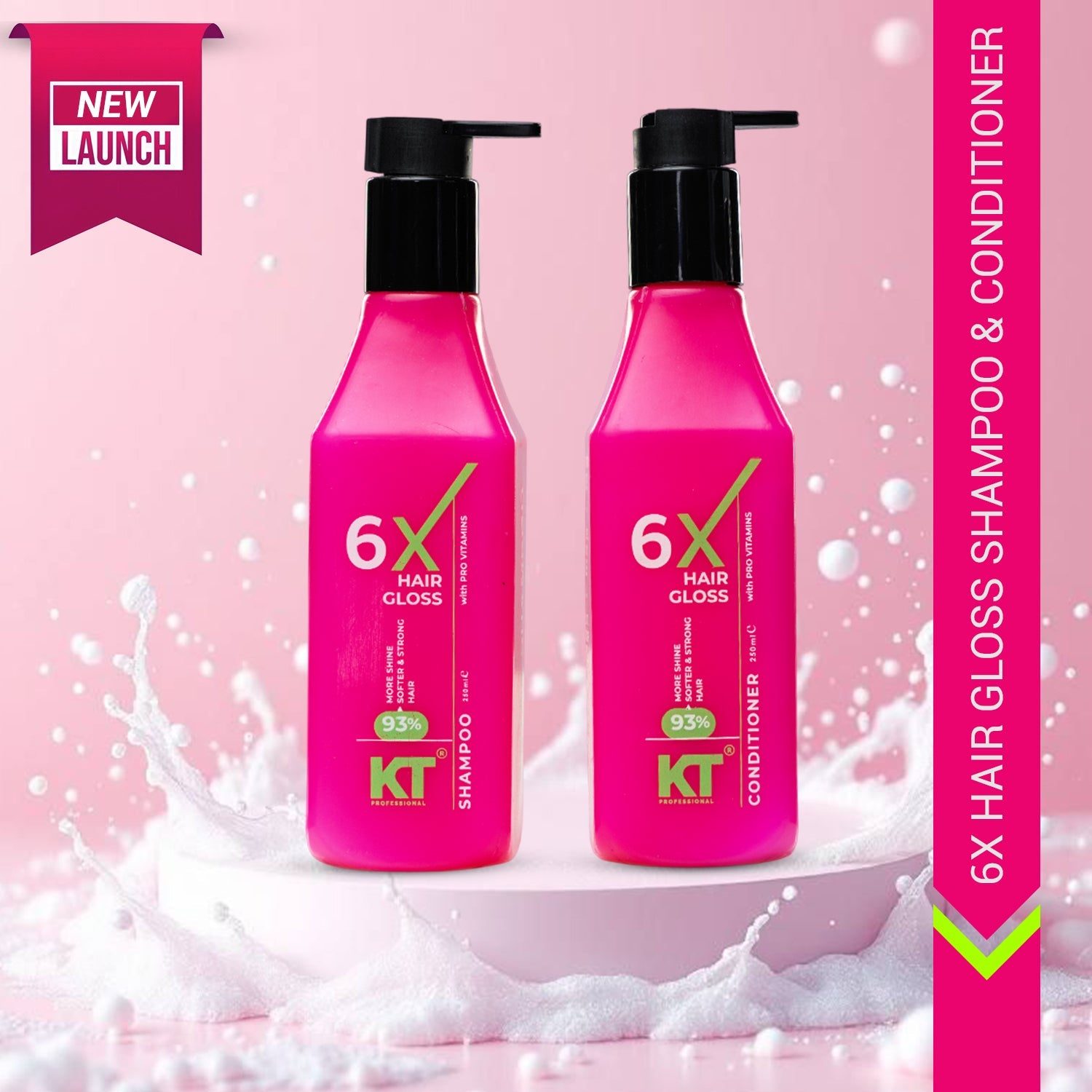 KT Professional 6X Hair Gloss Shampoo & Conditioner – 250ml x 2, 93% More Shine