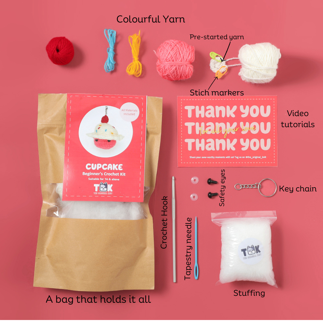 The Original Knit Beginner's Crochet Kit- Off White & Pink - Cream & Pink view 2