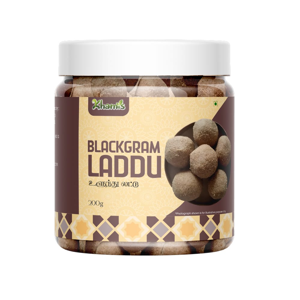 Blackgram Laddu (Urad Dal) – Protein-Rich Traditional Sweet with Jaggery | Healthy Indian Mithai | Ulundhu Laddu-A Nutritious Sweet | Khamis Healthy Foods -200g (pack of 5)