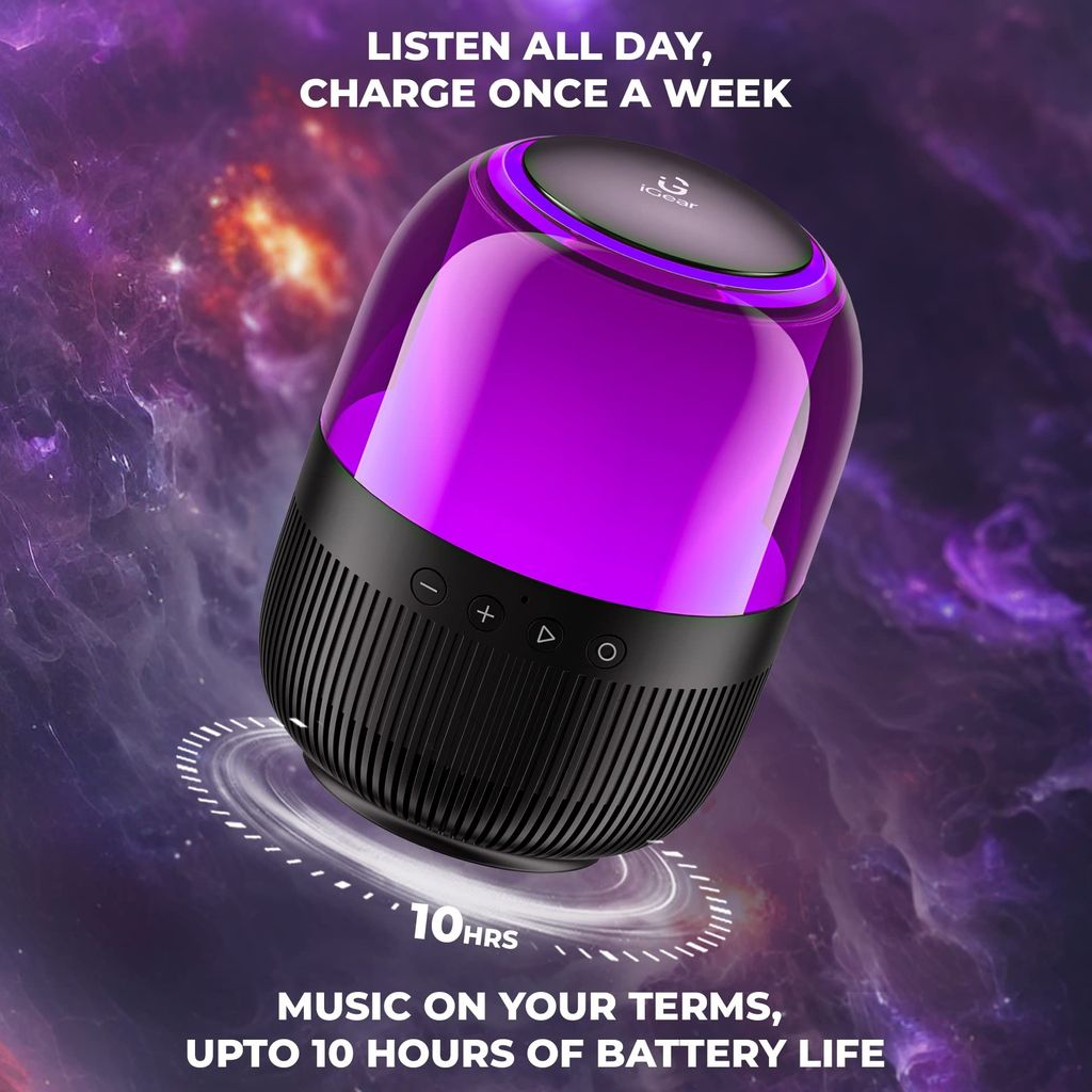iGear Galaxy 10W Bluetooth Speaker with 360 Degree Surround Sound & Bass Radiator, 7 Color Lights, 4 Light Modes, 10hrs Playtime, TWS Mode, FM view 2