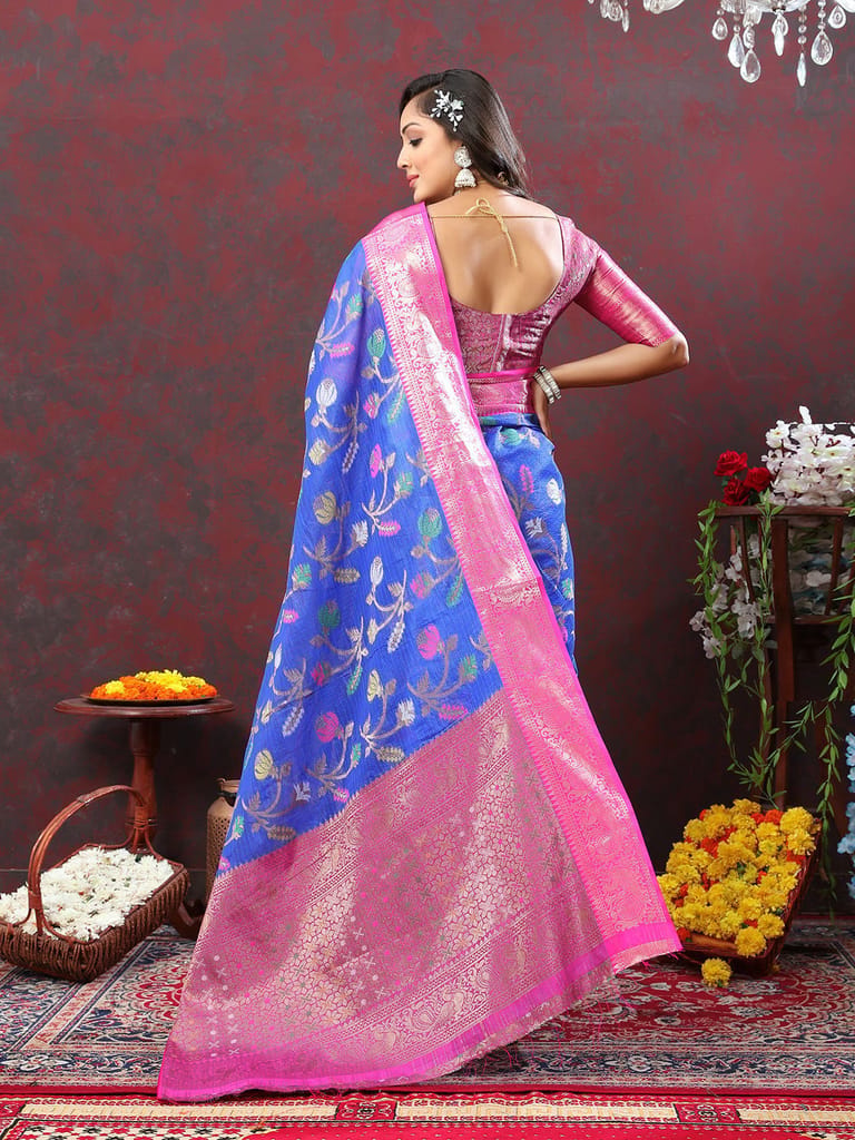 Blue Cotton Woven Design Zari Meenakari Weaving Saree view 2
