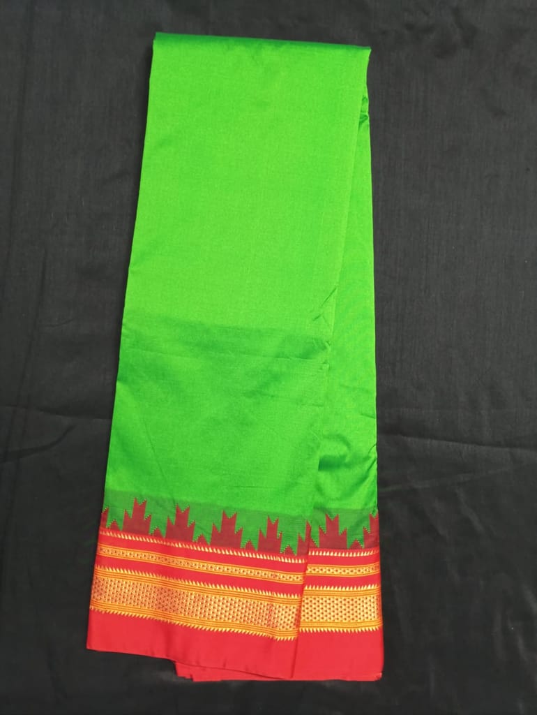 Pradeen Textiles Green Silk Saree With Red Border