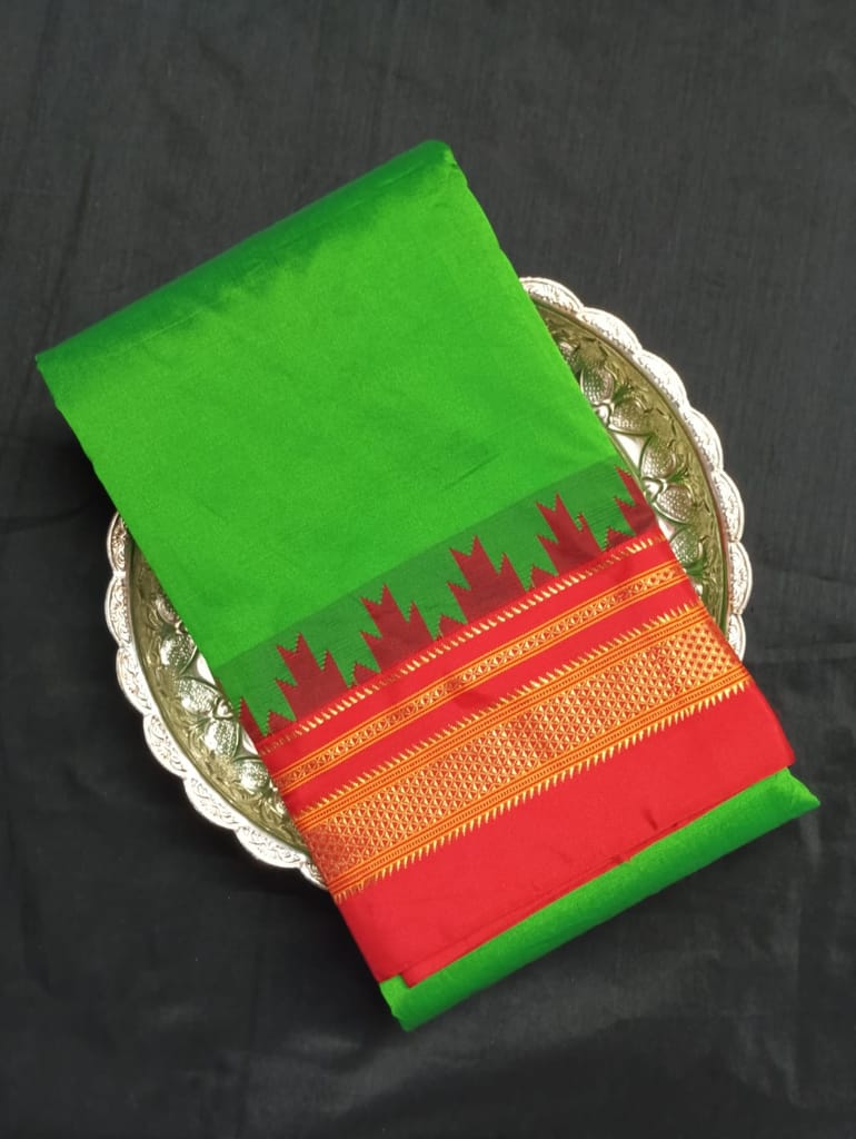 Pradeen Textiles Green Silk Saree With Red Border view 2
