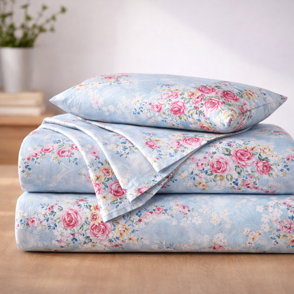 Blue Floral Bedsheet with 2 Pillow Covers – Queen Size (90 x 100 Inches) | Soft Cotton Bedsheet view 2