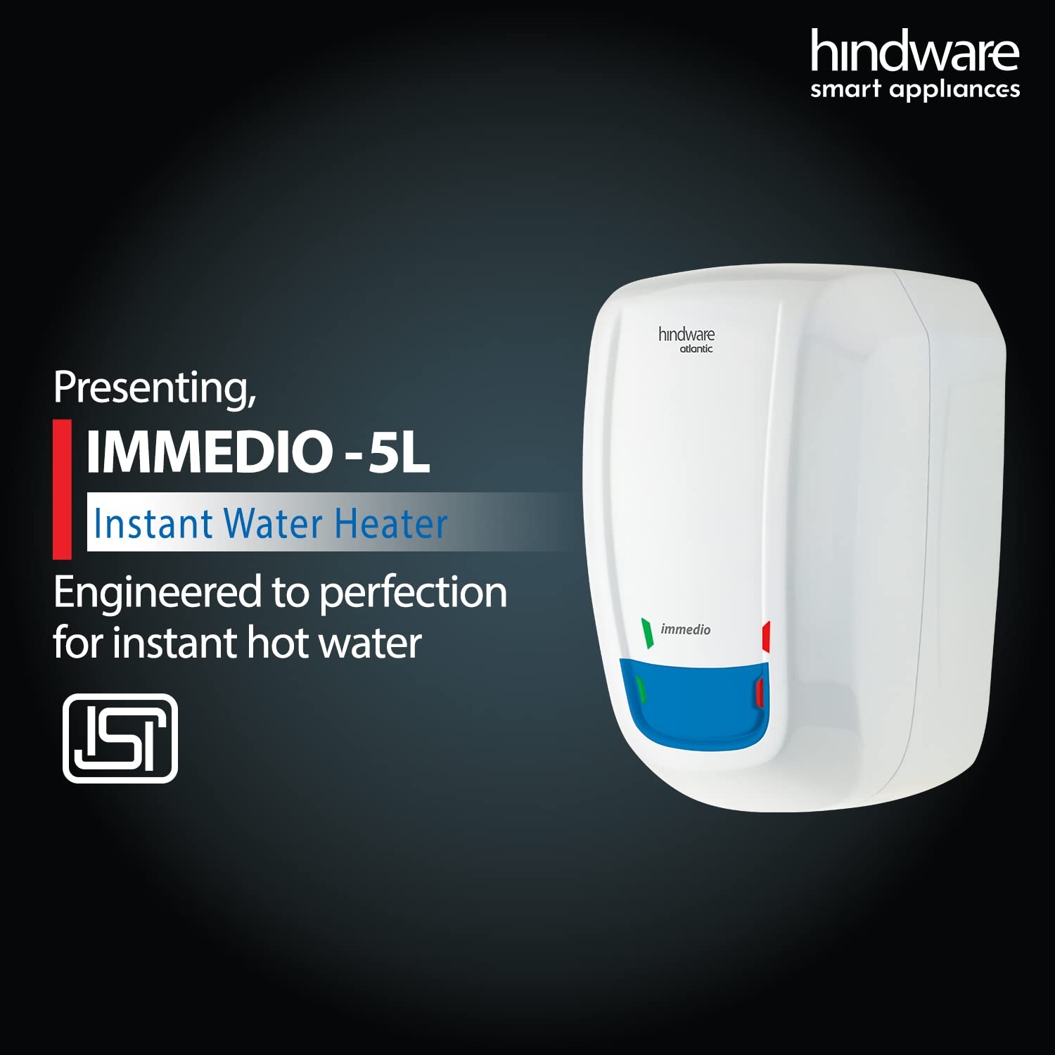 Hindware Immedio Blue 5L Instant Water Geyser, White & Blue view 2