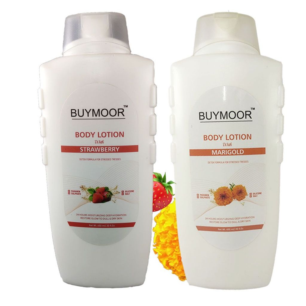 BUYMOOR Strawberry & Marigold Deep Nourishing Skin Brightening Body Lotion Men & Women 1300 ML(Pack Of 2). view 2