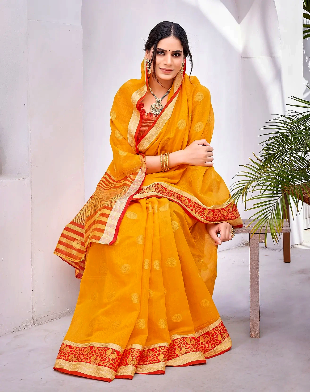 Luxurious Haldi Cotton Silk Saree by SHIV TEXTILES view 2