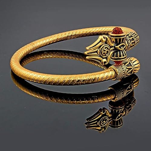 Ganesh Golden Oxidized Alloy Shiva Gold Trishul Rudraksha Damru Designer Kada Bracelet for men view 2
