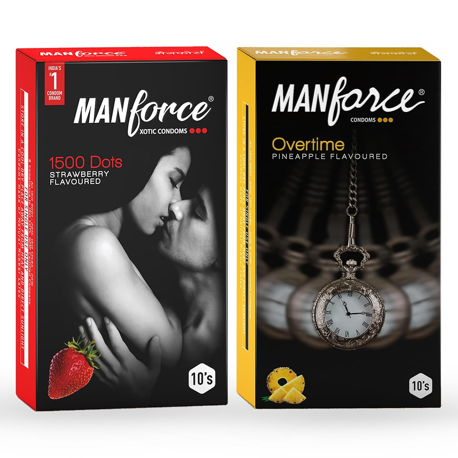 MANFORCE 3 in 1 Wild Ribbed Contour Dotted Strawberry Flavor Condoms - 10 Pieces & Overtime Pineapple 3in1 (Ribbed Contour Dotted) Condoms - 10 Pieces Condom (Set of 2 20 Sheets) view 2
