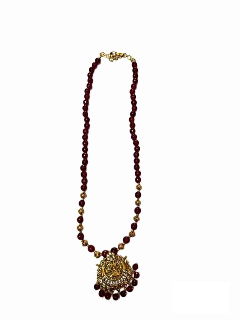 Gold Plated Traditional Indian Necklace Set with Red Beads and Stones view 2
