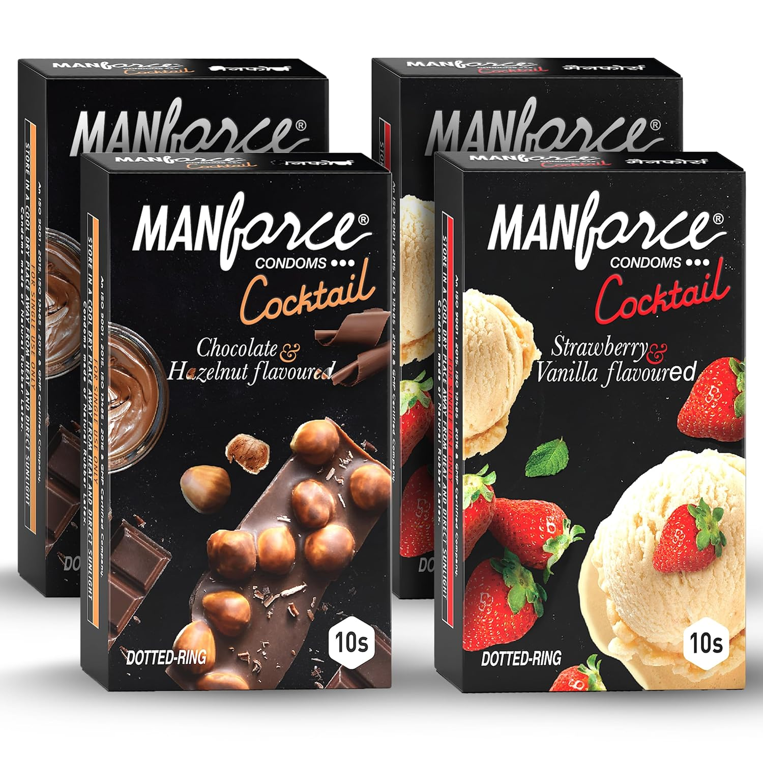 MANFORCE Cocktail Condoms Combo (Strawberry & Vanilla + Chocolate & Hazelnut) Pack of 4 X 10 Pcs (40 Condoms) Condom (Set of 4 40 Sheets) view 2