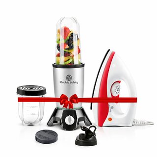 Double Safety Red Phuket Dry Iron 1000W with Nutri GO Blender 2 Jar Combo | Mixer Grinder, Smoothie & Protein Shake Maker | 2-Year Warranty | Value Combo Pack
