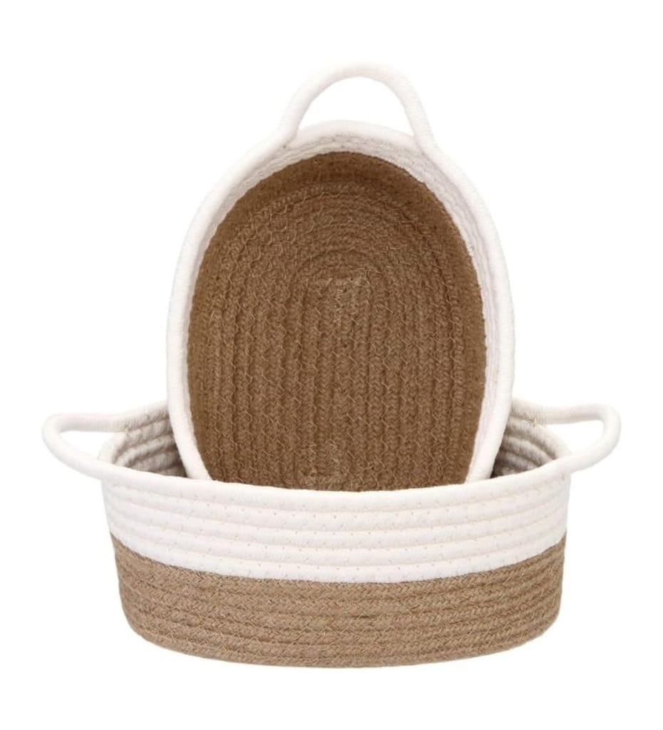 Generic Cotton White Basket 2 Pcs Storage Basket For Clothes (Beige-White)-PID66396 view 2