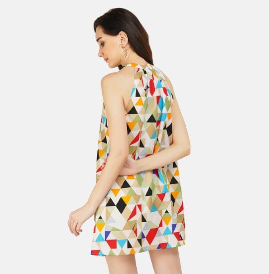Multi-colored Abstract Printed Halter Neck Dress view 2