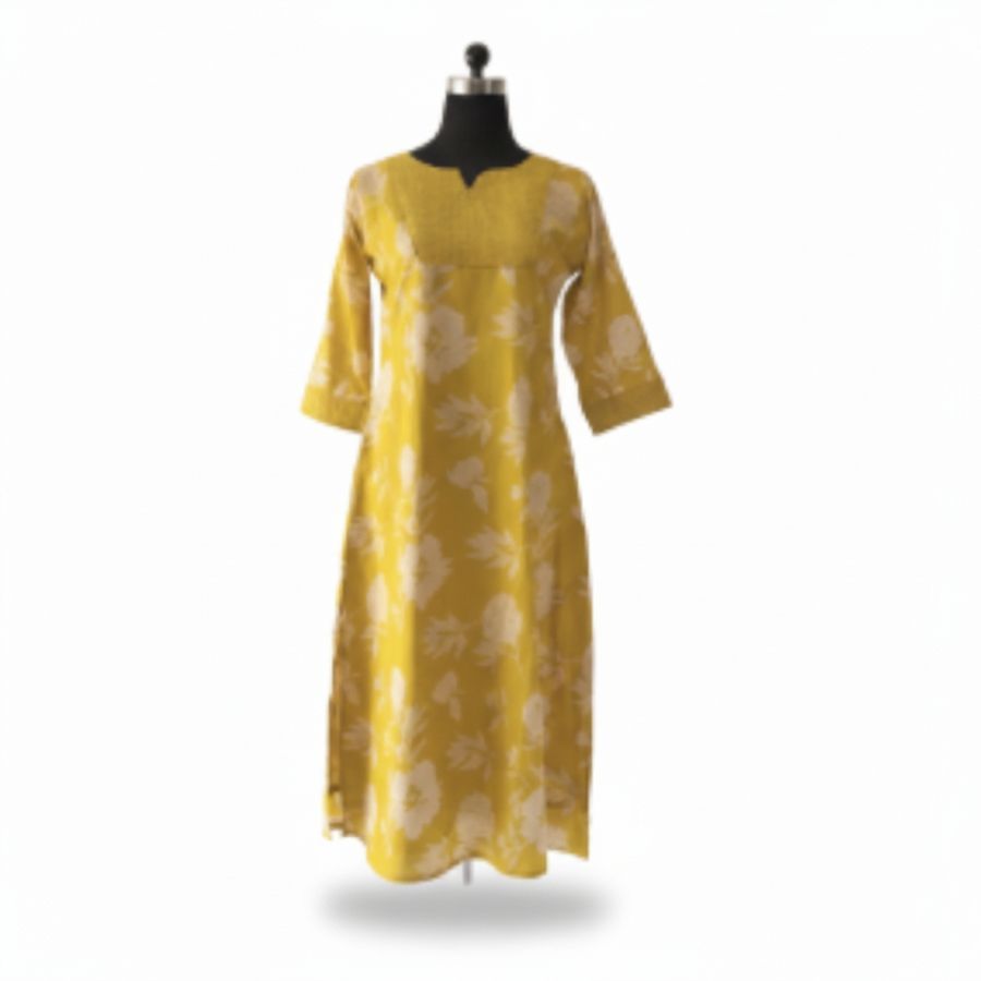 Women's Yellow Floral Printed Kurti view 2