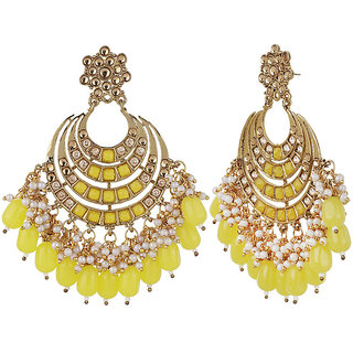 Chand Baali American Diamond Crystal Earrings Golden Yellow Brass Copper Earrings for Women's Fashion Jewelry view 2