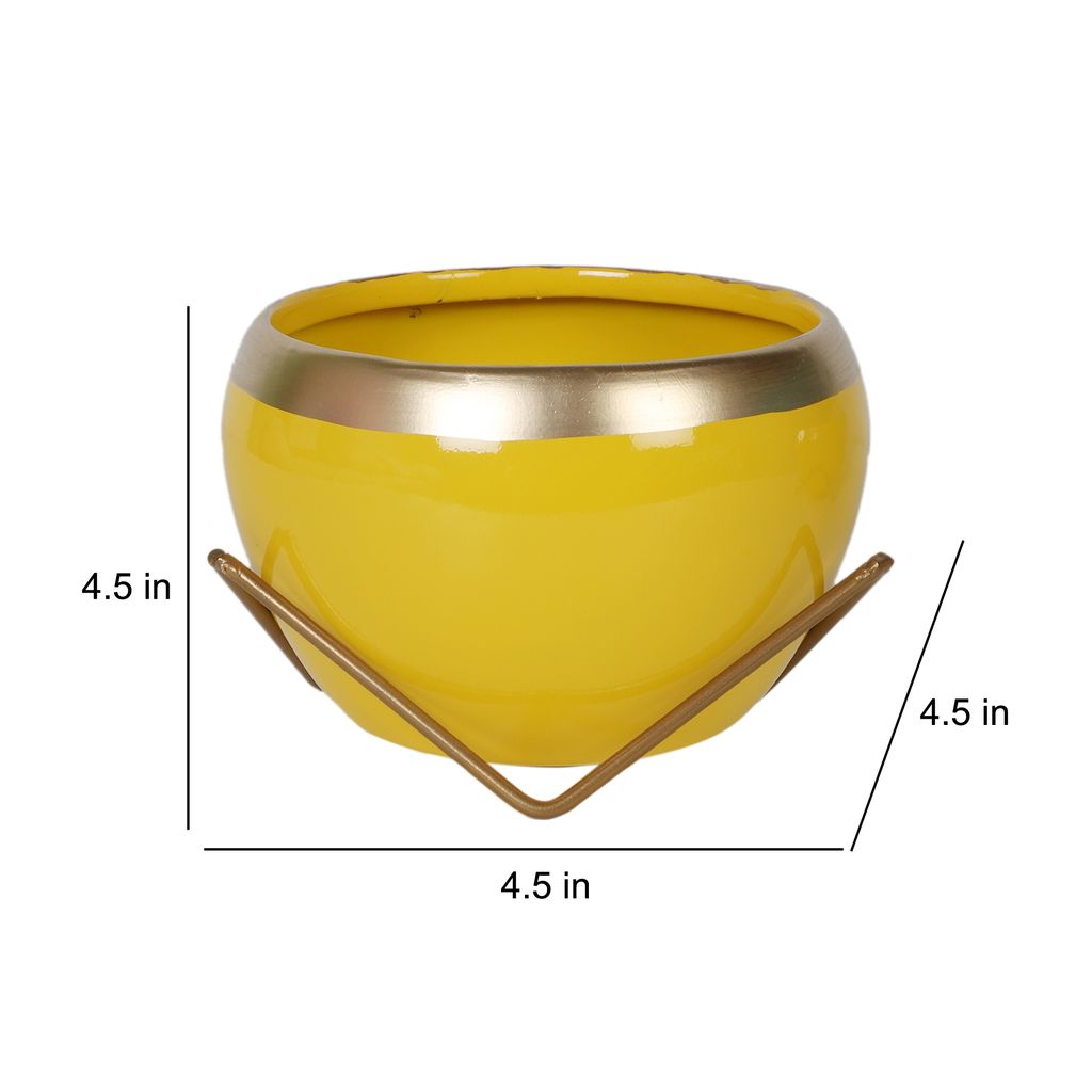 Apple Shape Metal Yellow & Gold Planter Set of 2 view 2
