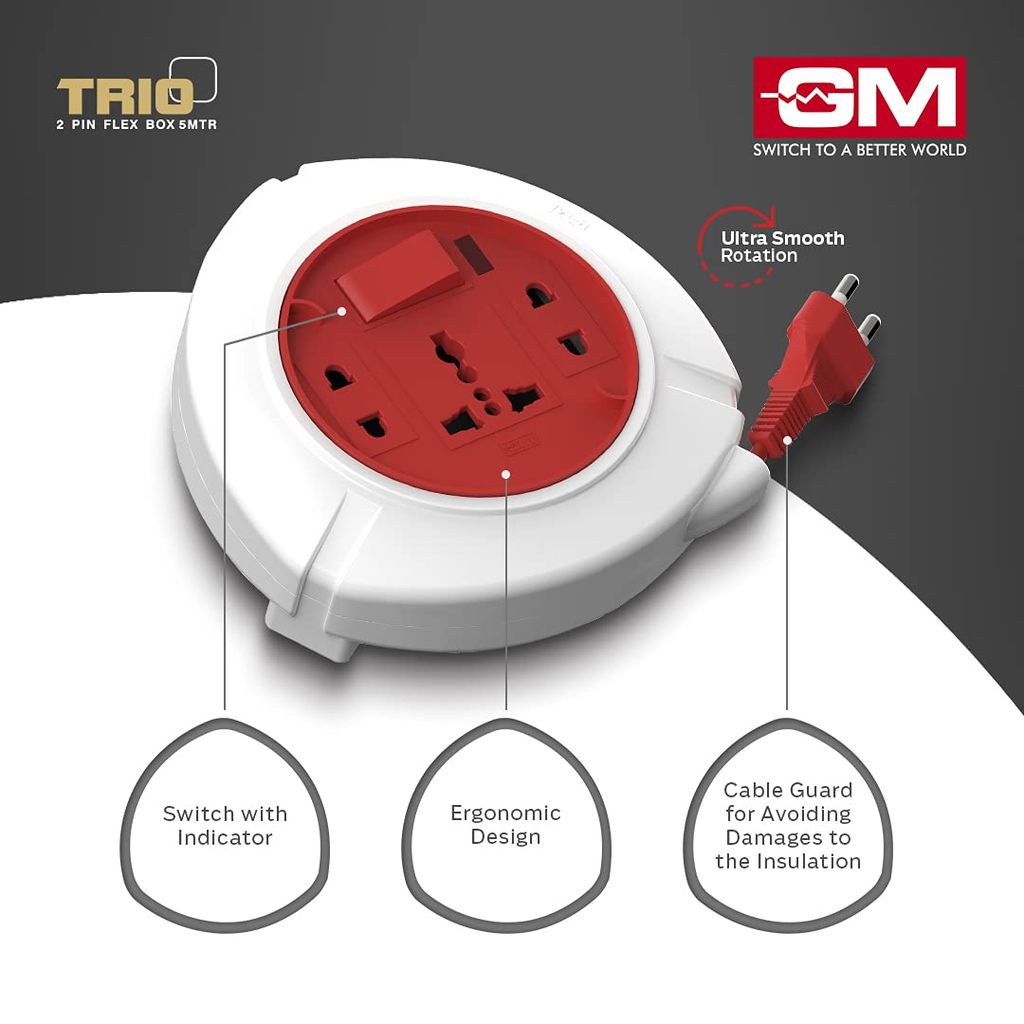 GM 3041 Trio 2 Pin Flex Box 5 Mtr. with Indicator & International Socket view 2